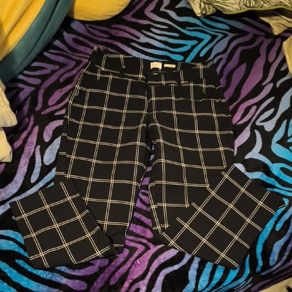 a new day | Black and White Plaid Straight Leg Pants